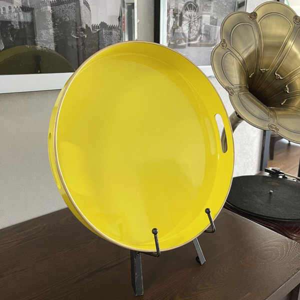 Everly Quinn Decorative Tray, Round Plastic Tray With Handles, Modern